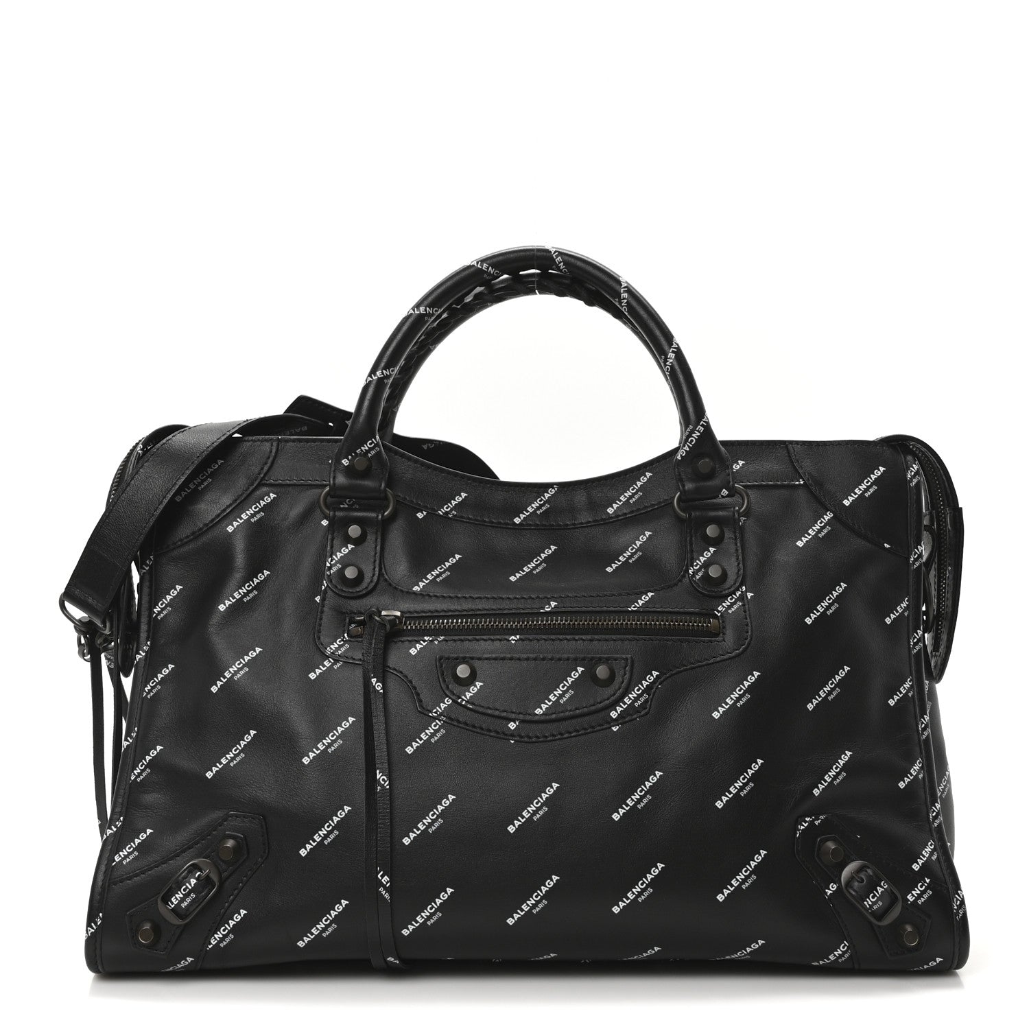 Balenciaga Veau Allover Logo Classic Hardware City Black White 1 of 11