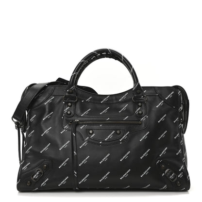 Balenciaga Veau Allover Logo Classic Hardware City Black White 1 of 11