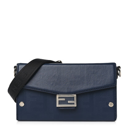 Fendi Vitello King FF Lines Embossed Baguette Soft Trunk Phone Pouch Midnight 1 of 10