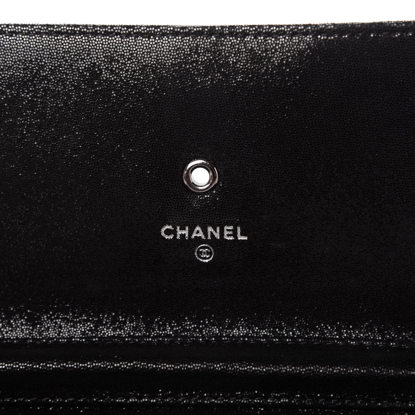Iridescent Caviar Crystal Quilted Wallet On Chain WOC Black