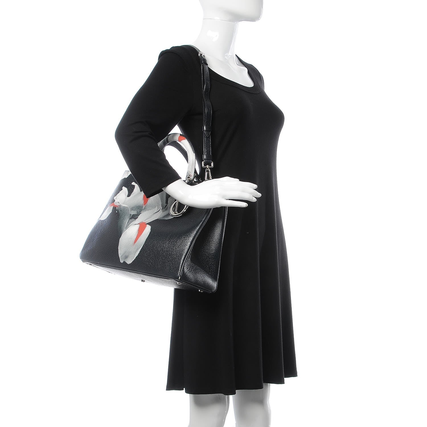 Christian Dior Bullcalf Printed Large Flower Diorissimo Tote Black 2 of 16