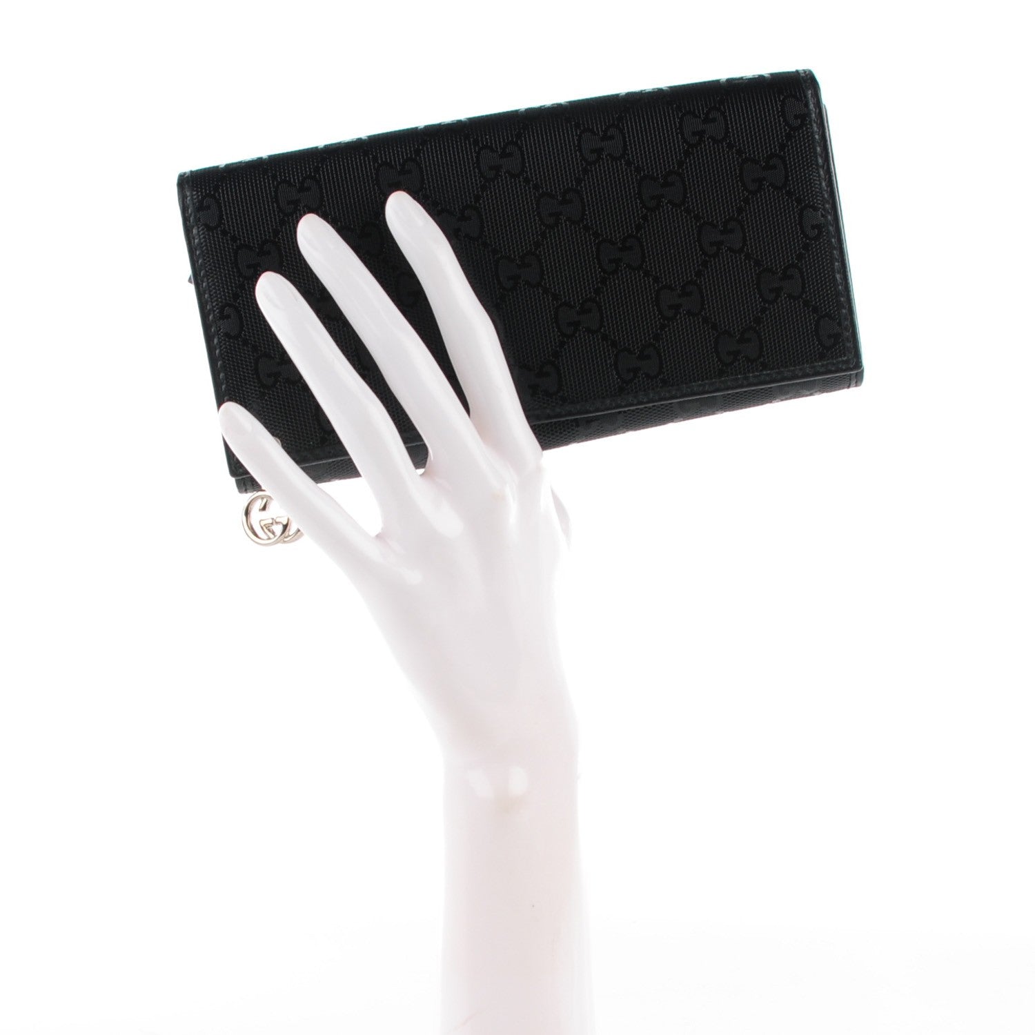 Gucci Imprime Monogram GG Pierce Chain Clutch Wallet Black 10 of 10
