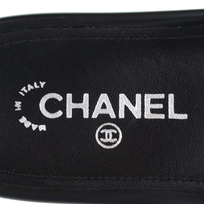 Chanel Tweed Lambskin Chain Flat Sandals 37 Black White 7 of 8