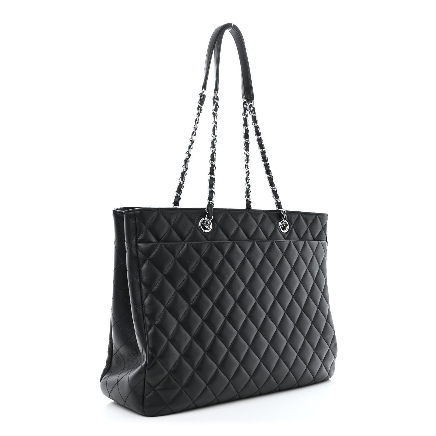 Calfskin Quilted Large Turn Lock Shopping Tote Black