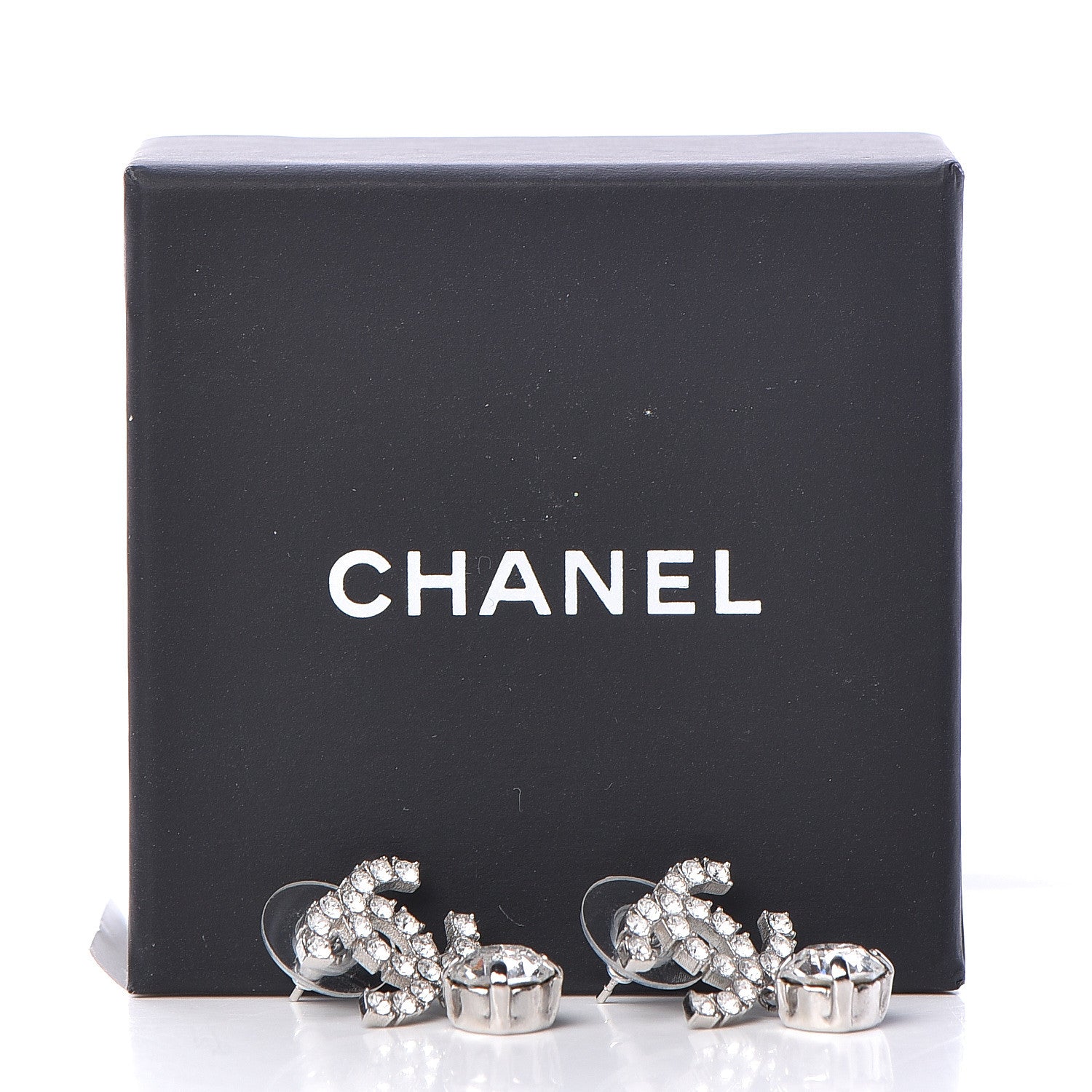 Chanel Crystal CC Drop Earrings Silver 5 of 5