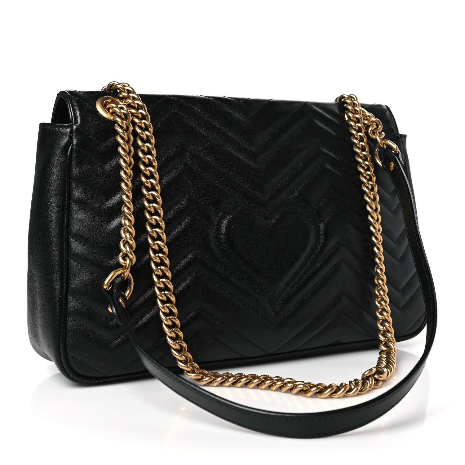 Gucci Calfskin Matelasse Medium GG Marmont Shoulder Bag Black 3 of 9