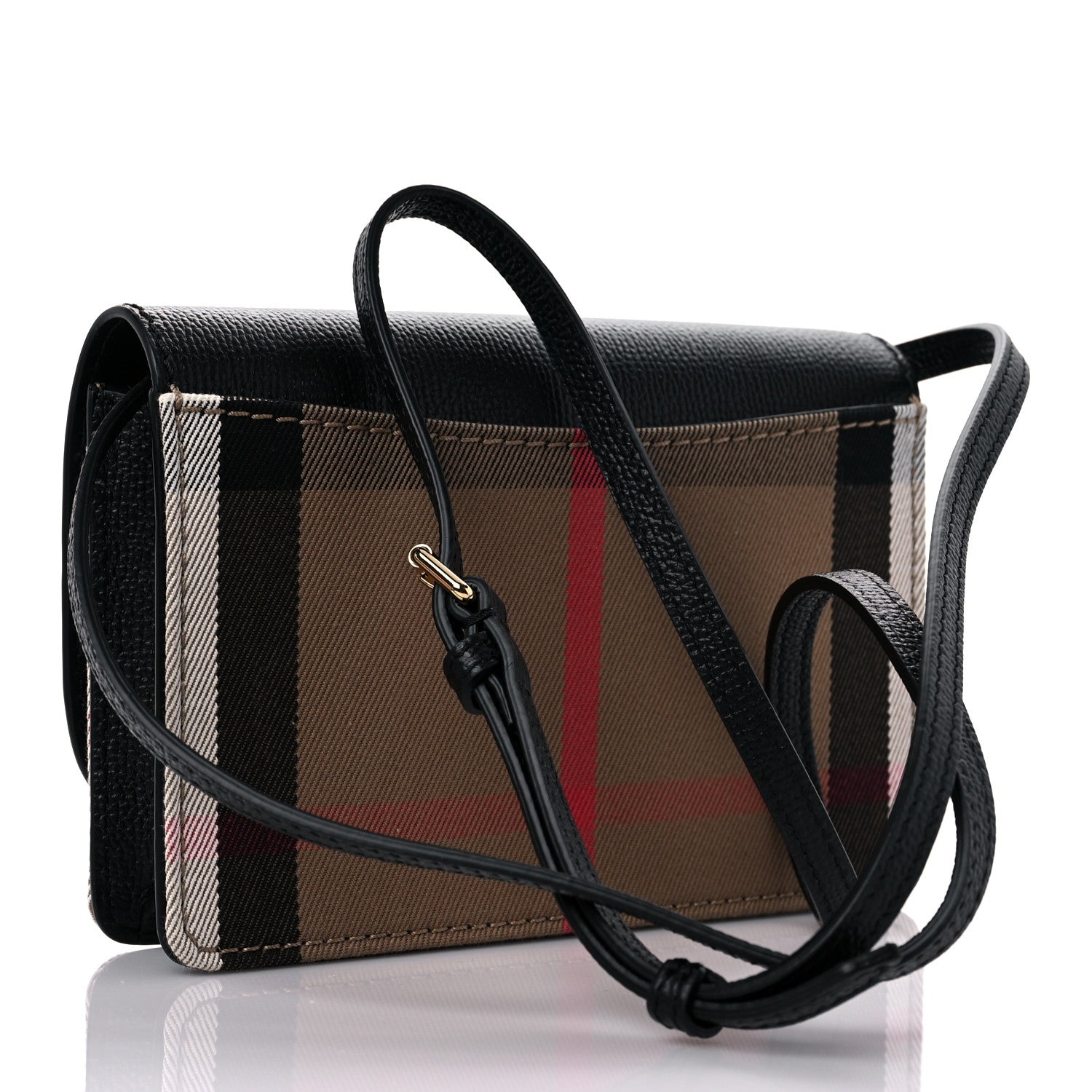Burberry Grained Calfskin House Check Tartan Mix Hampshire Wallet On Chain Black 3 of 11