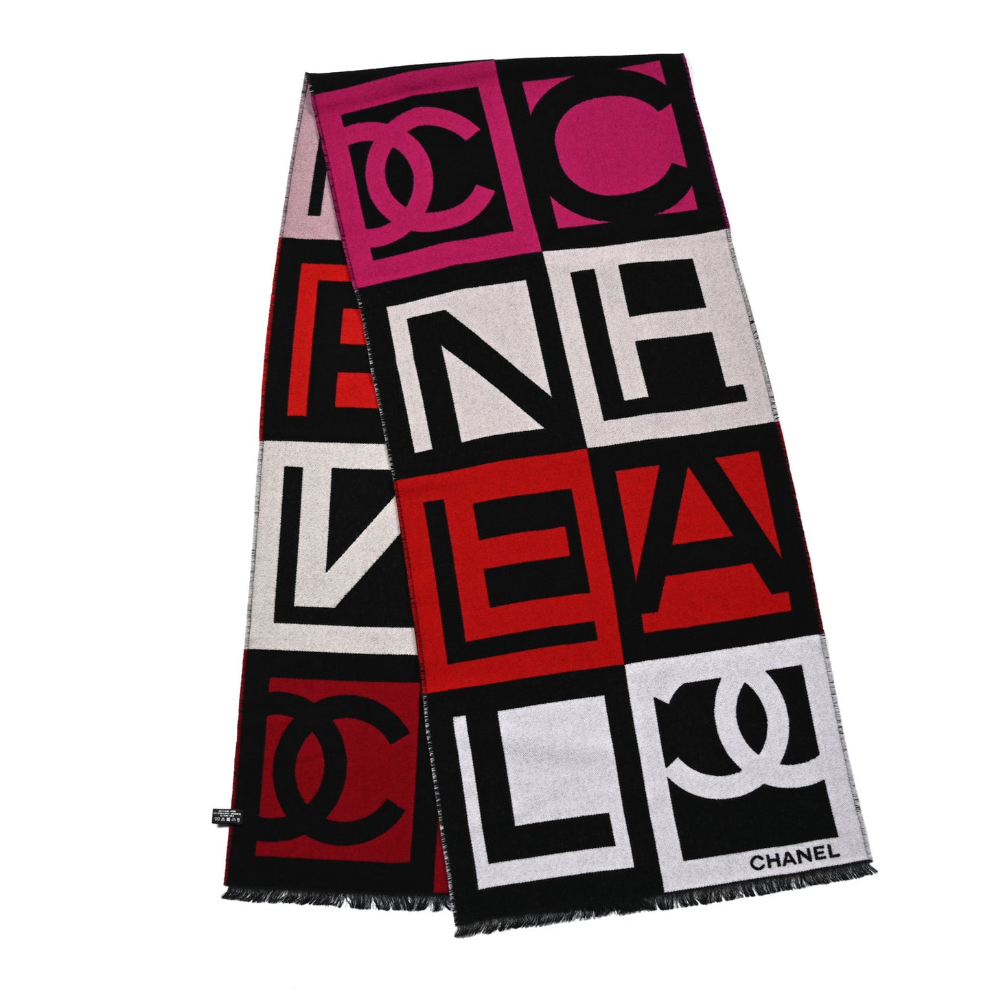 Cashmere Wool Silk CC Logo Stole Black Multicolor