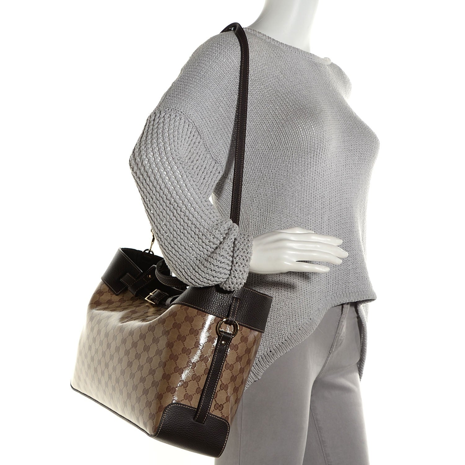 Gucci Crystal Monogram Tote Brown 2 of 7