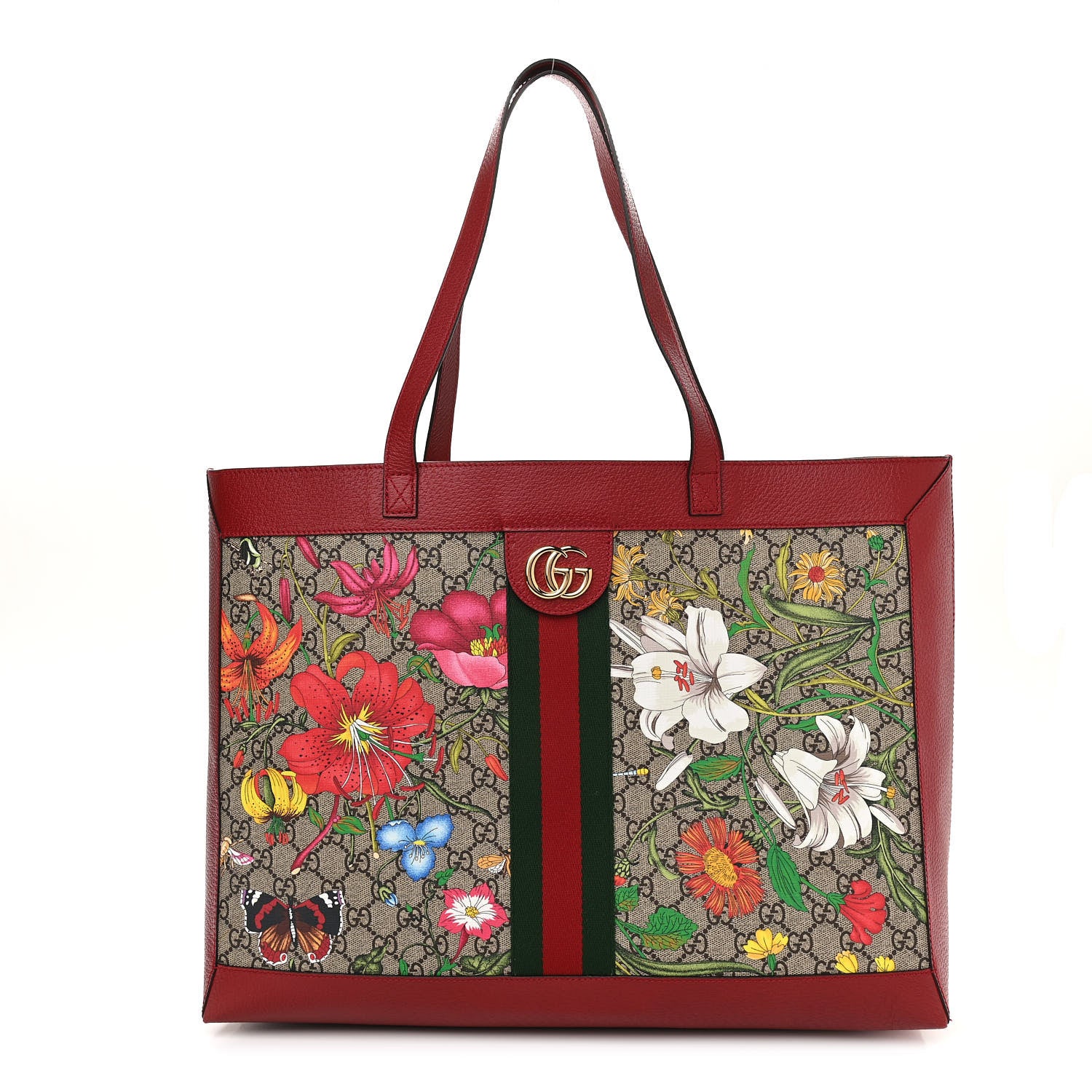 Gucci GG Supreme Monogram Flora Web Large Ophidia Tote Red 1 of 13