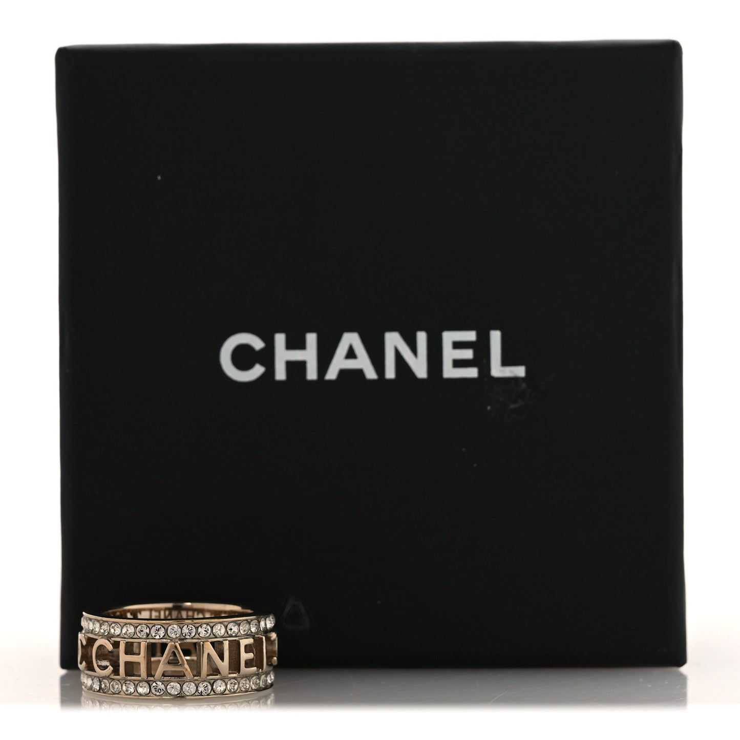 Metal Crystal Bow-tiful CC Logo Ring 53 6.5 Gold