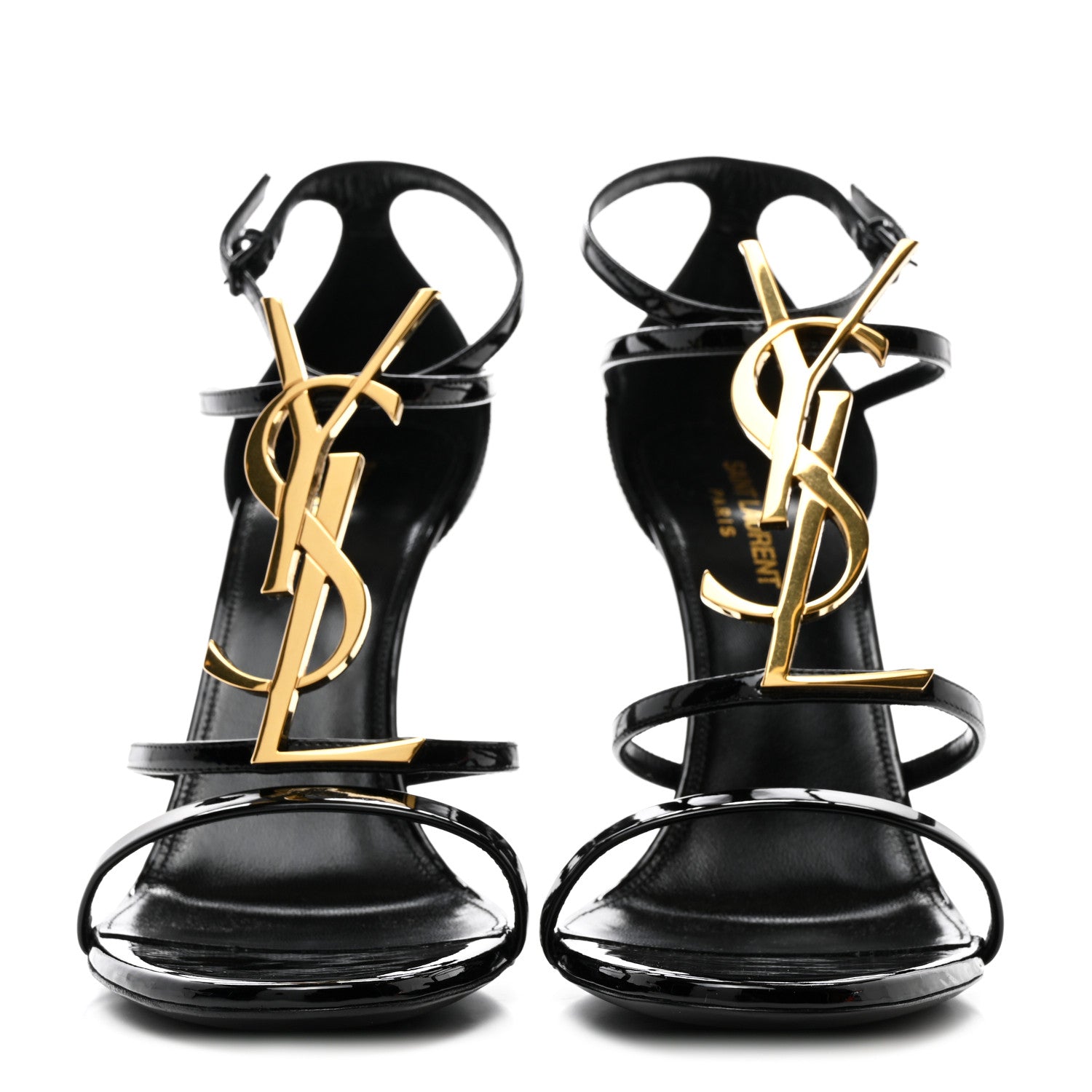 Saint Laurent Patent Cassandra 100 Ankle Strap Sandals 40 Black 2 of 8