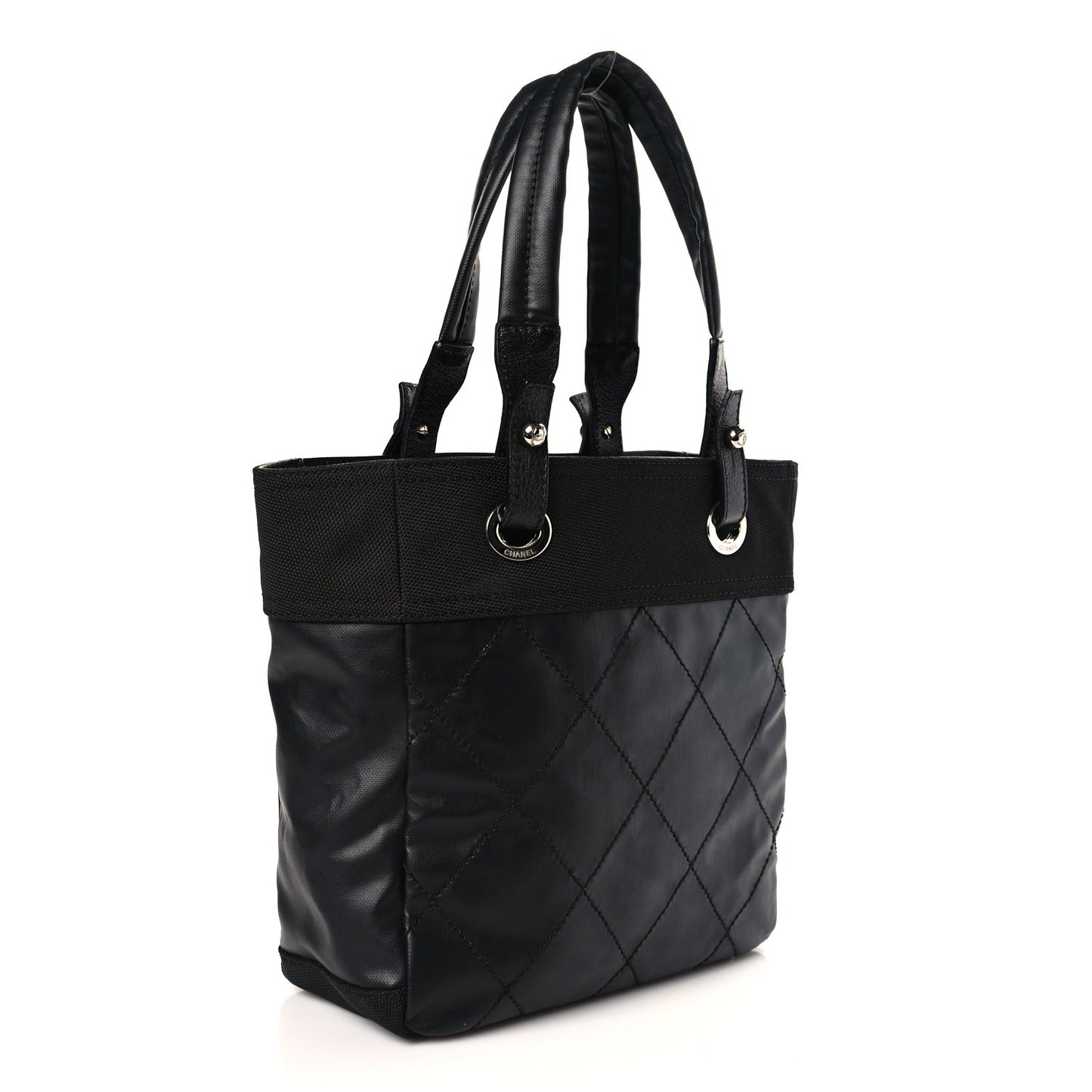 Coated Canvas Quilted Small Paris Biarritz Tote Black