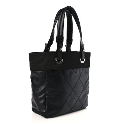 Chanel Coated Canvas Quilted Small Paris Biarritz Tote Black 3 of 9