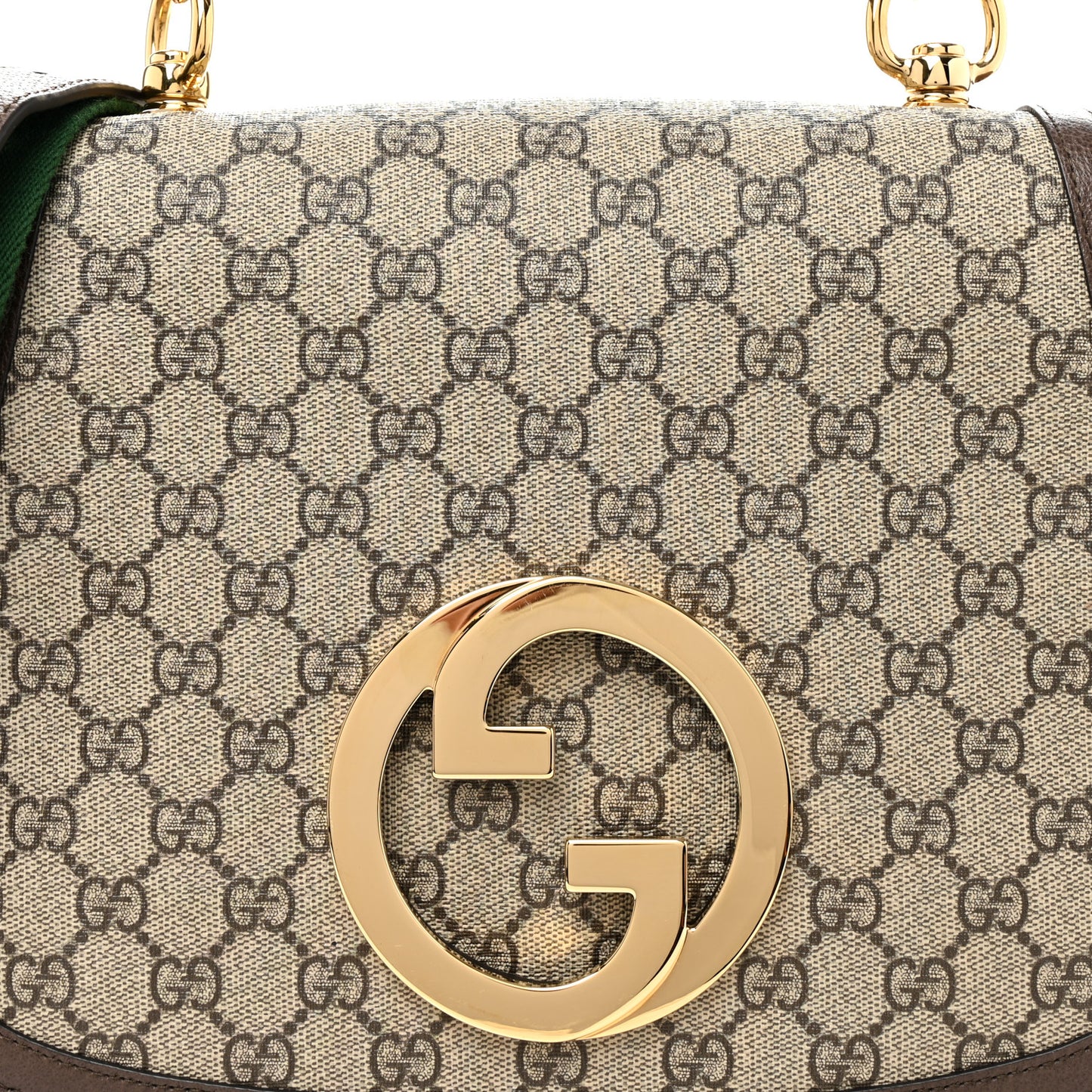 GG Supreme Monogram Textured Dollar Calfskin Web Medium Blondie Top Handle Shoulder Flap Bag Beige Ebony New Acero