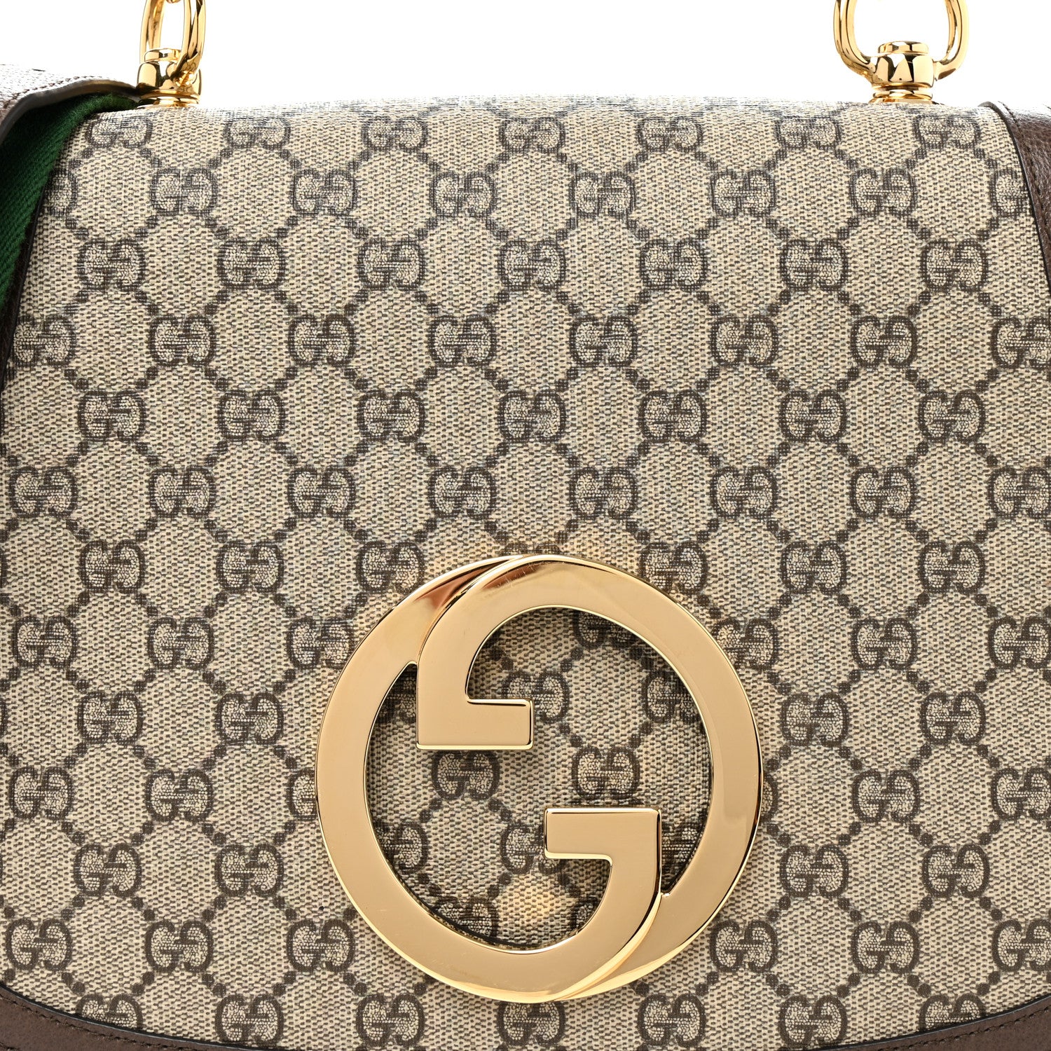 Gucci GG Supreme Monogram Textured Dollar Calfskin Web Medium Blondie Top Handle Shoulder Flap Bag Beige Ebony New Acero 9 of 11