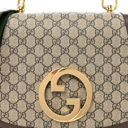 Gucci GG Supreme Monogram Textured Dollar Calfskin Web Medium Blondie Top Handle Shoulder Flap Bag Beige Ebony New Acero 9 of 11