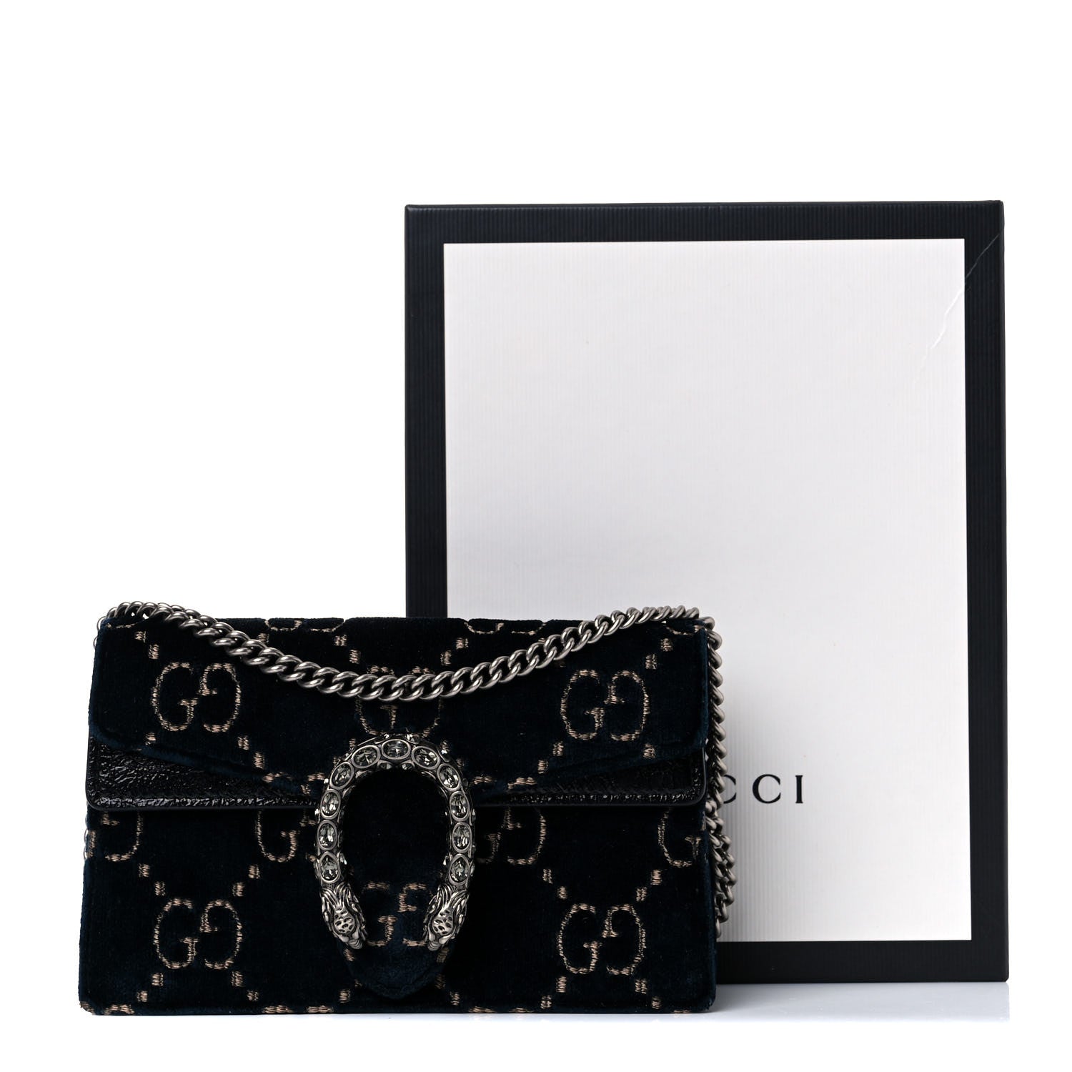 Gucci Velvet GG Monogram Super Mini Dionysus Shoulder Bag Blue Beige Black 13 of 13