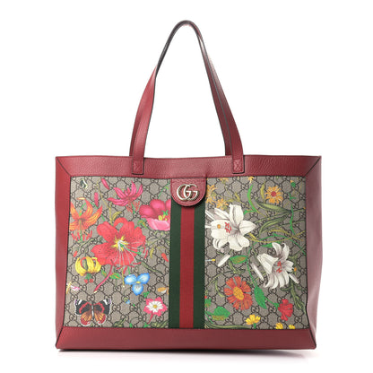 Gucci GG Supreme Monogram Flora Web Large Ophidia Tote Red 3 of 8