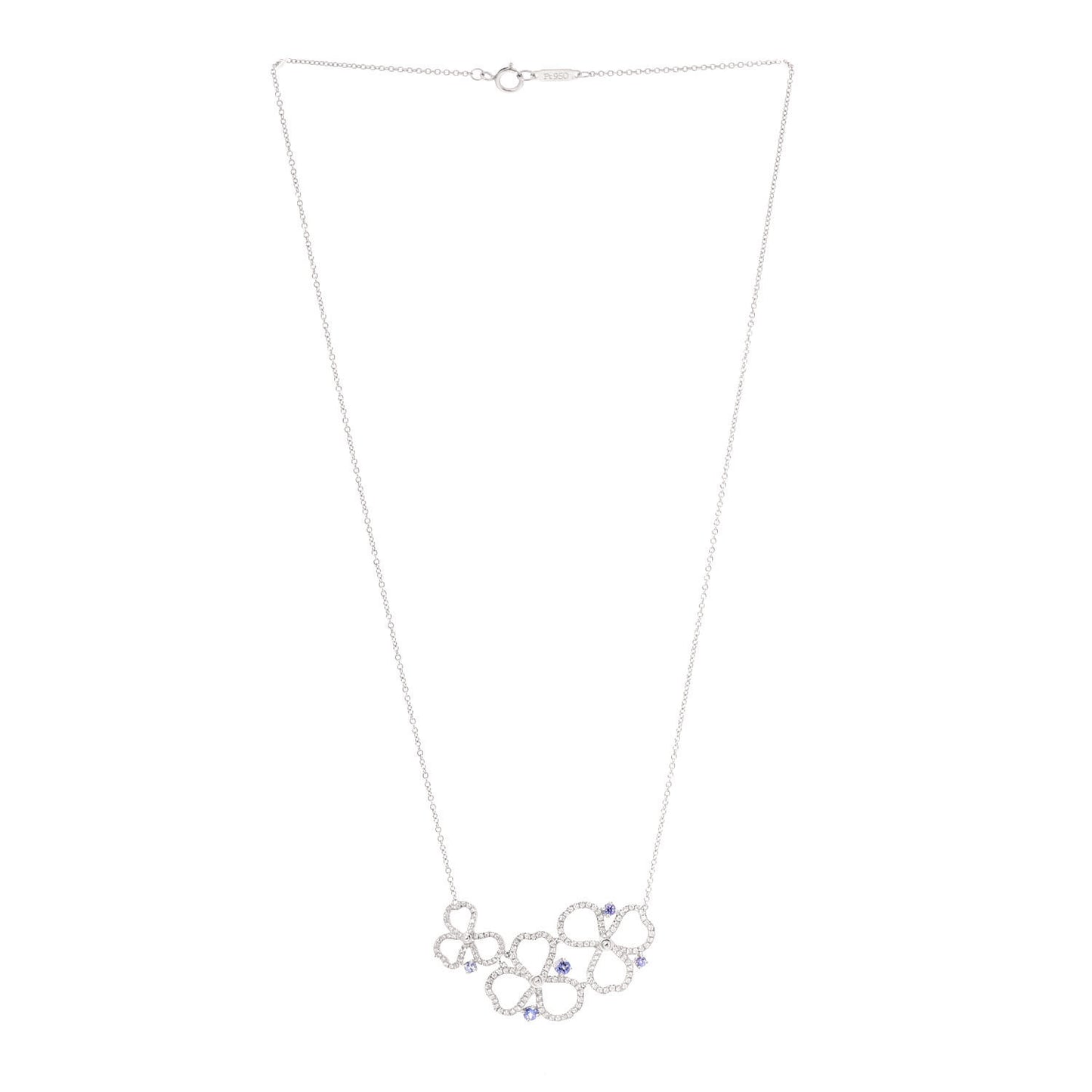 Platinum Diamond Tanzanite Paper Flowers Open Cluster Pendant Necklace