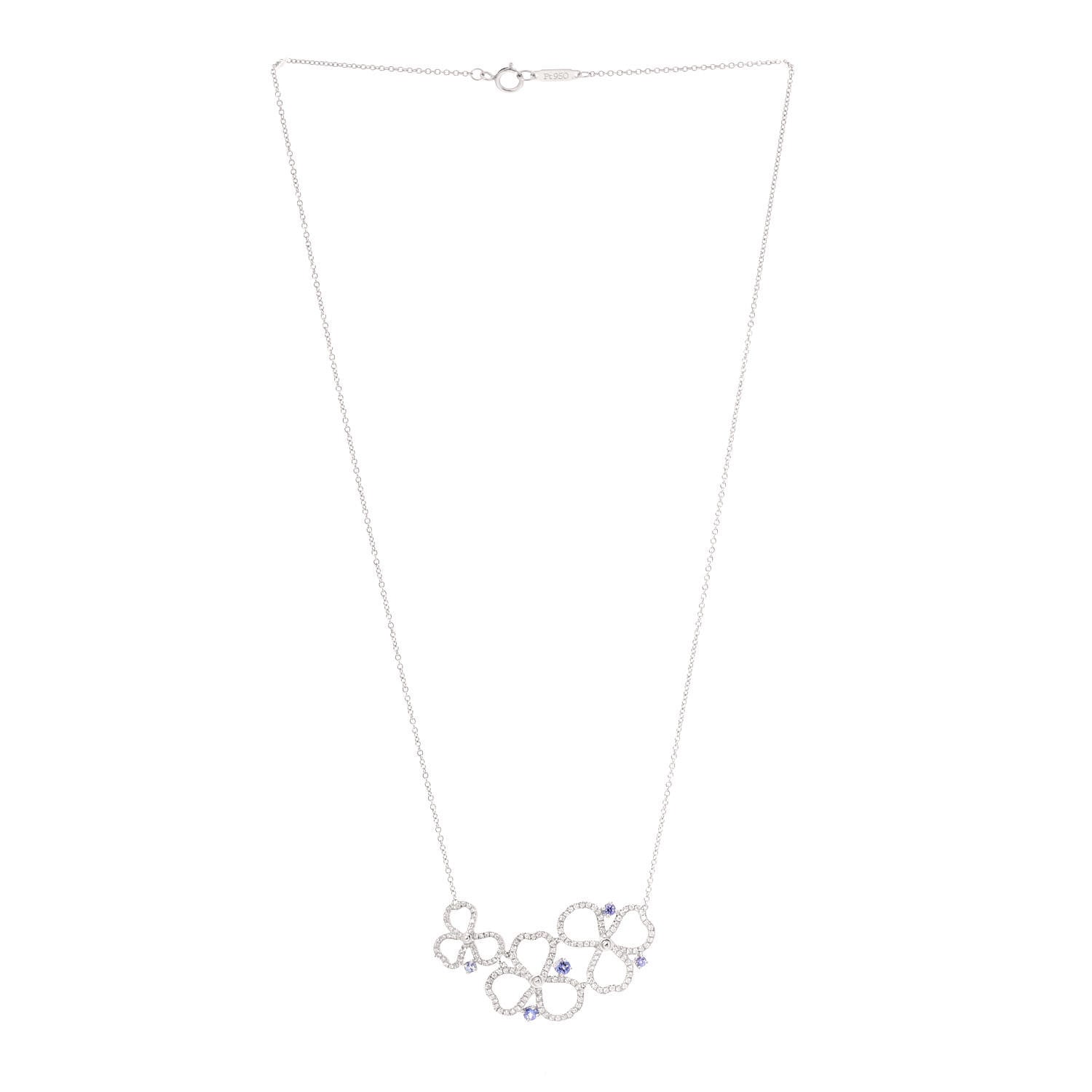 Tiffany Platinum Diamond Tanzanite Paper Flowers Open Cluster Pendant Necklace 3 of 6