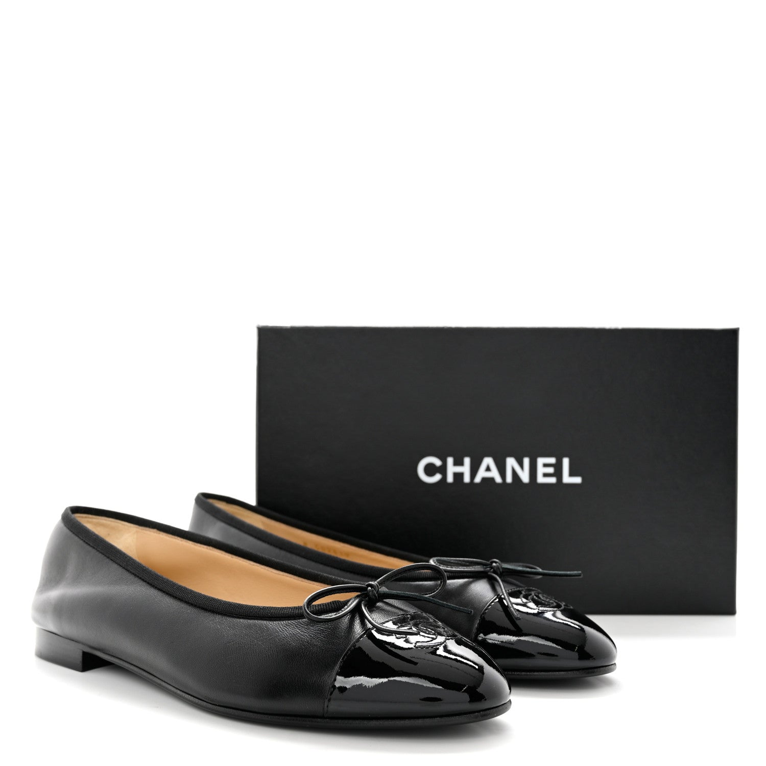 Chanel Lambskin Patent Cap Toe Ballerina Flats 41 Black 9 of 9