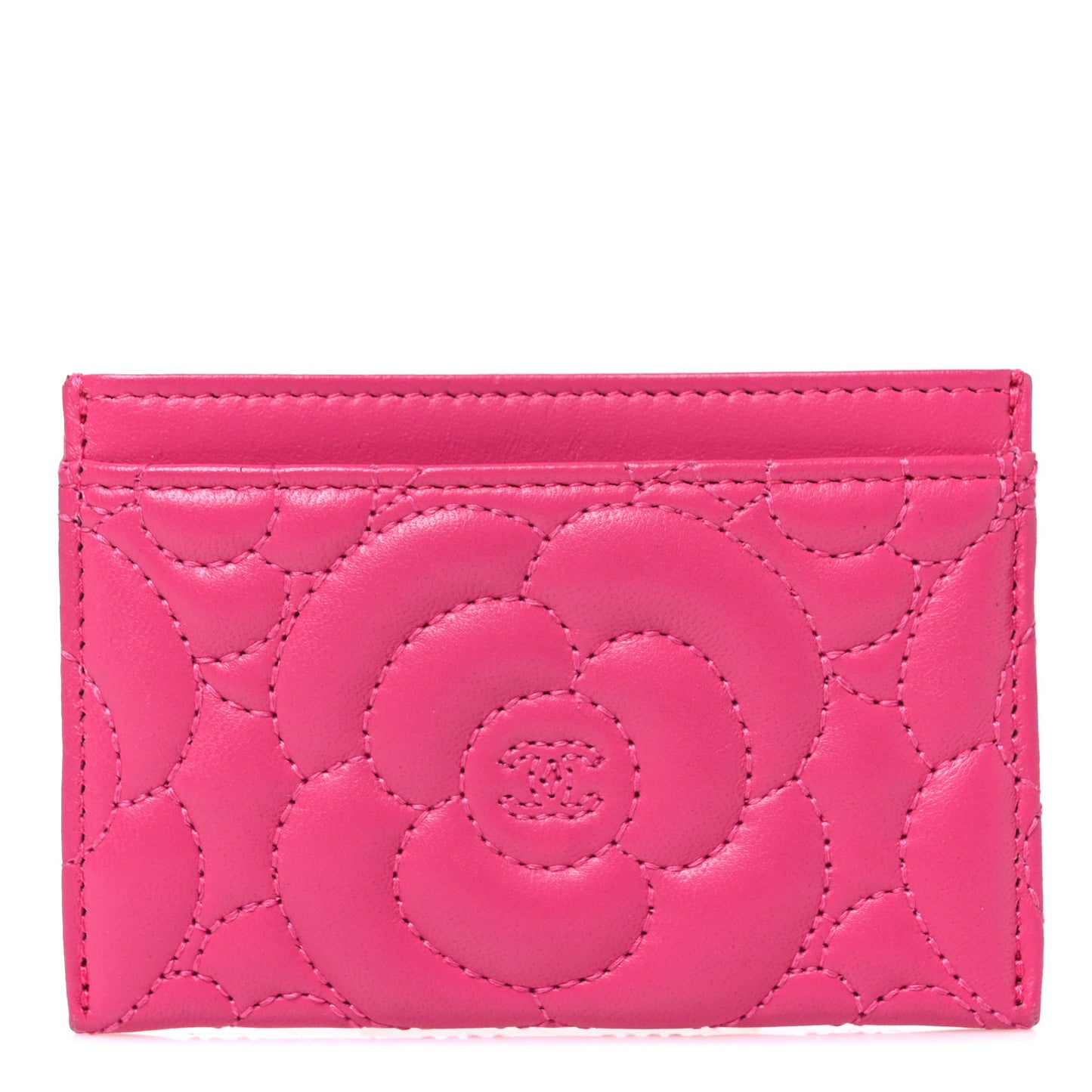 Caviar Camellia Embossed Card Holder Fuchsia