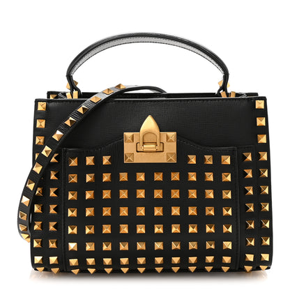 Valentino Garavani Grainy Calfskin Small Rockstud Allover Alcove Top Handle Tote Bag Black 1 of 8
