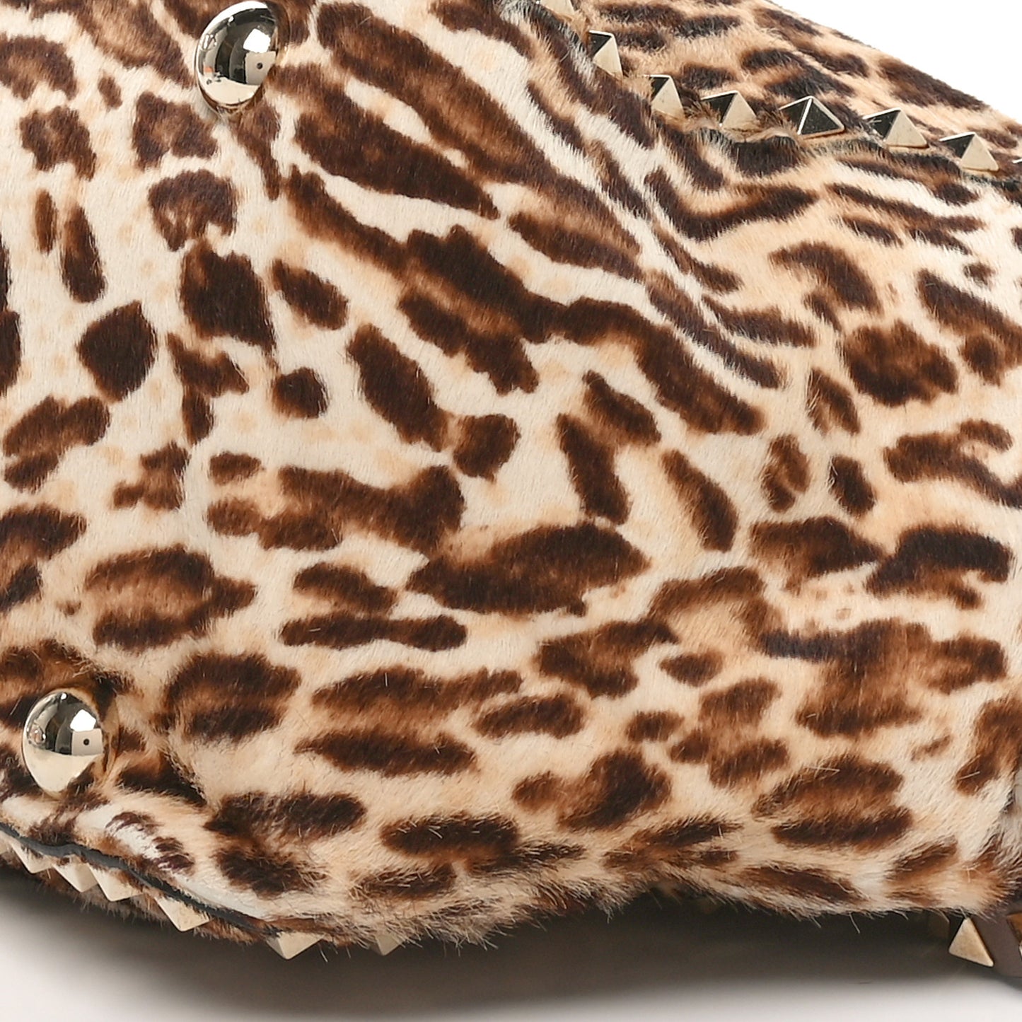 Calf Hair Leopard Print Medium Rockstud Tote Leopard