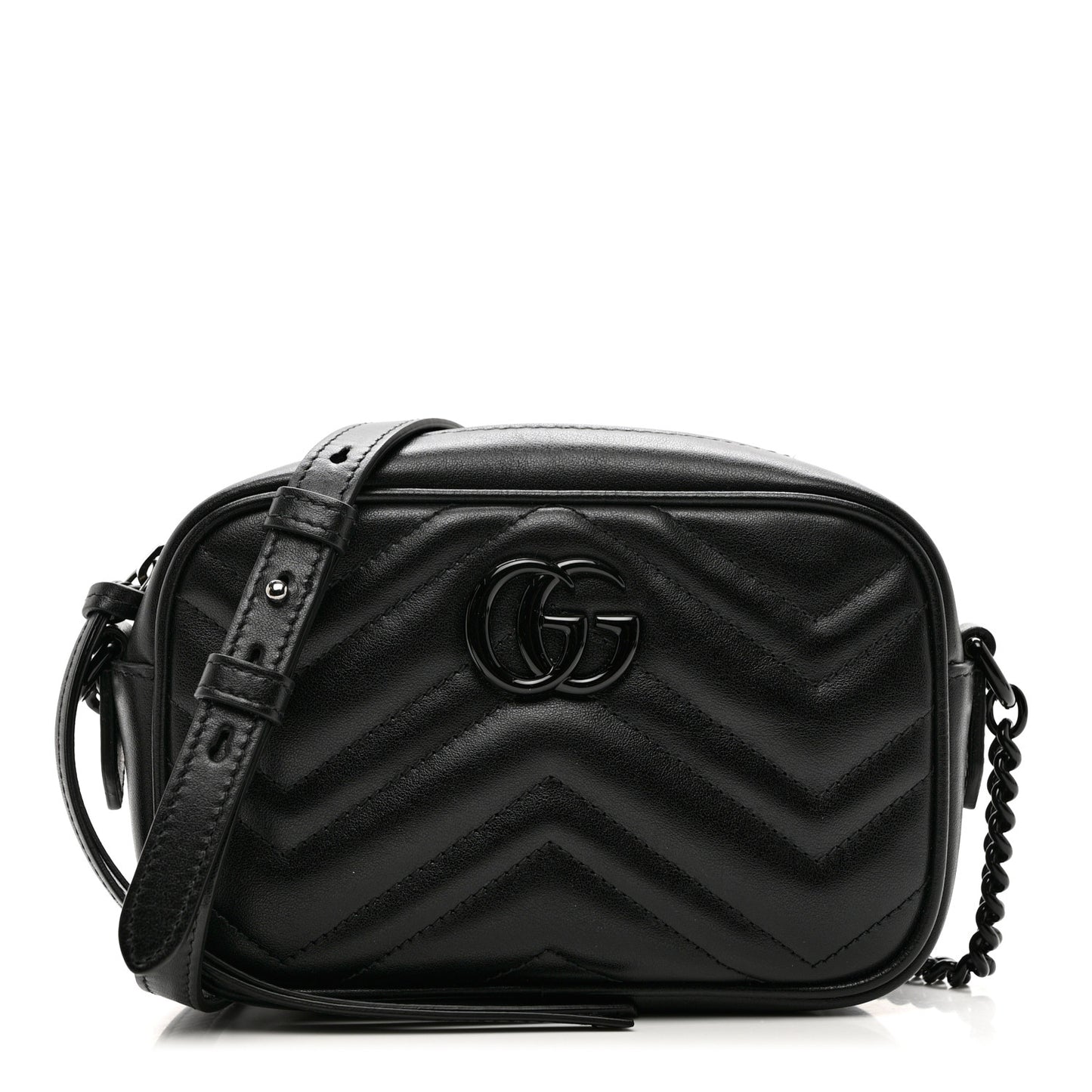 Calfskin Matelasse Monochrome Mini GG Marmont Chain Shoulder Bag Black