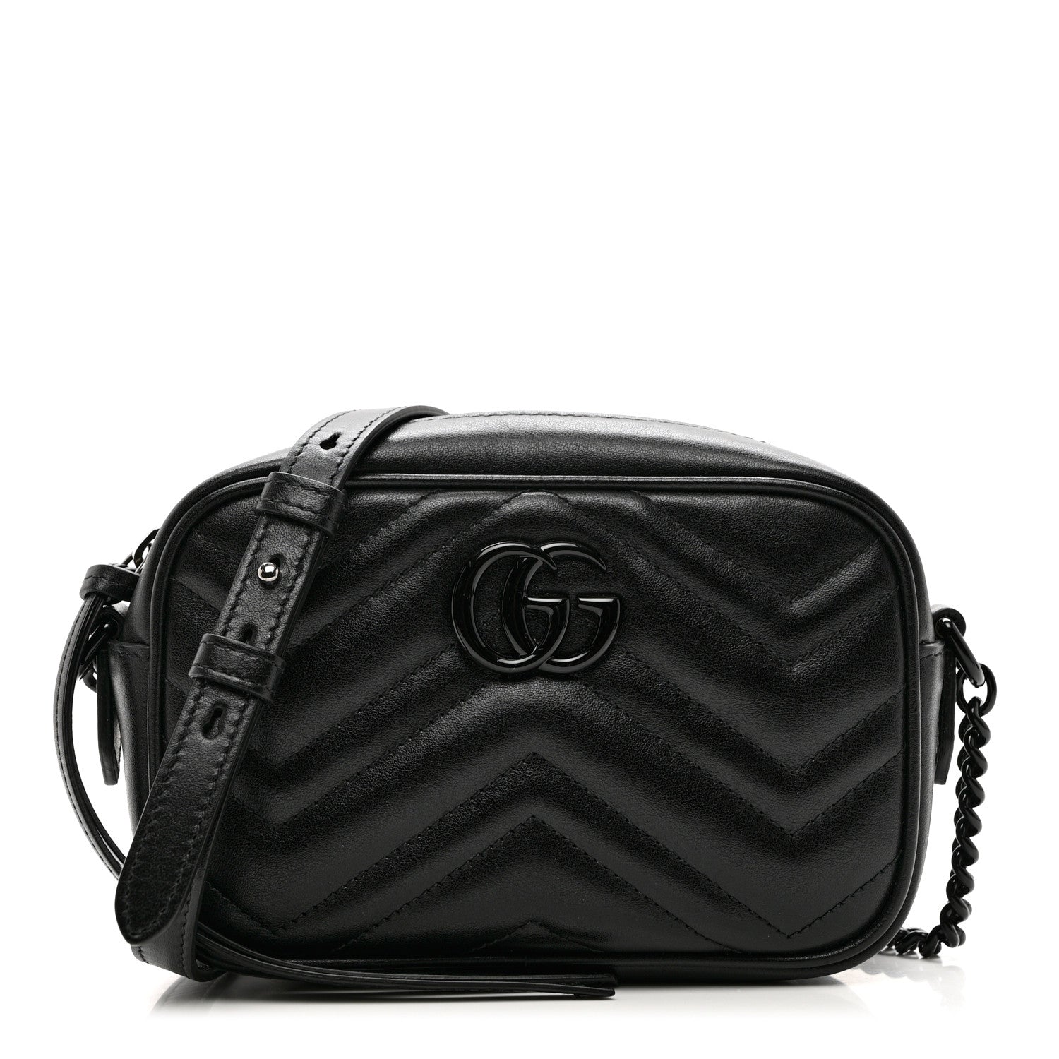 Gucci Calfskin Matelasse Monochrome Mini GG Marmont Chain Shoulder Bag Black 1 of 7