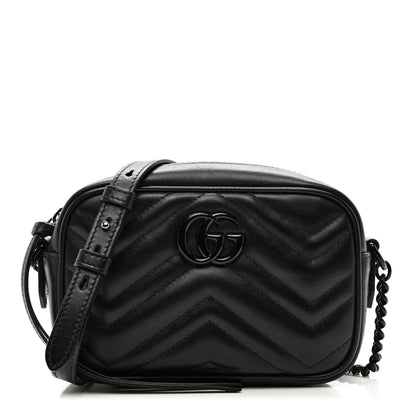 Gucci Calfskin Matelasse Monochrome Mini GG Marmont Chain Shoulder Bag Black 1 of 7