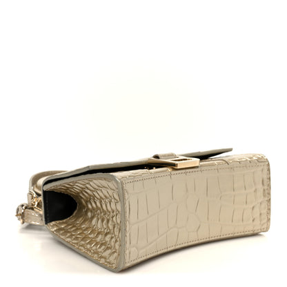 Balenciaga Metallic Calfskin Crocodile Embossed Hourglass Top Handle Bag XS Light Gold 4 of 11