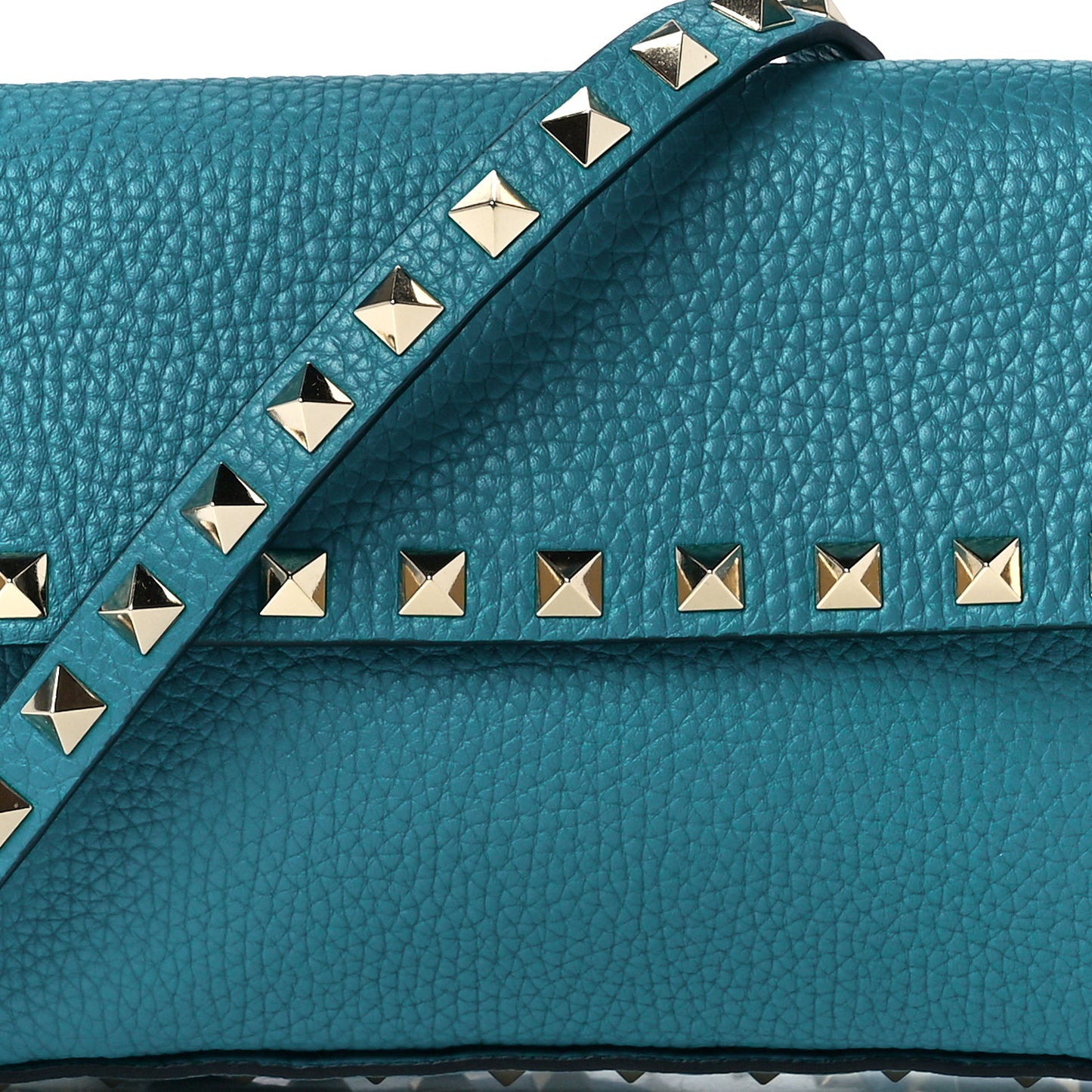 Grainy Calfskin Rockstud Crossbody Pouch Ultra Marine Green