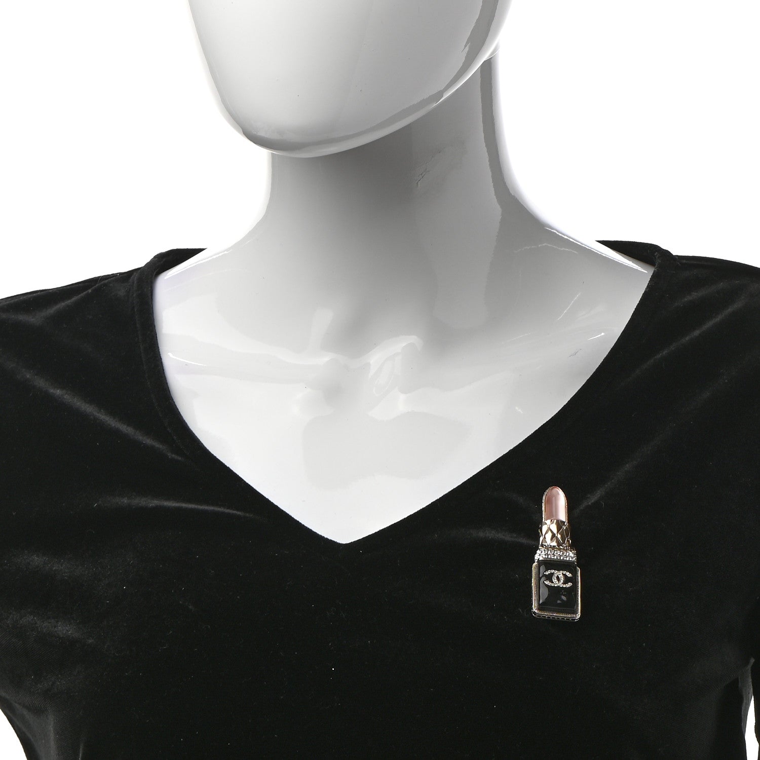 Chanel Metal Strass Pearl Lipstick Brooch Pink Gold 2 of 5