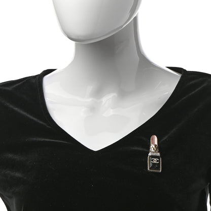 Chanel Metal Strass Pearl Lipstick Brooch Pink Gold 2 of 5