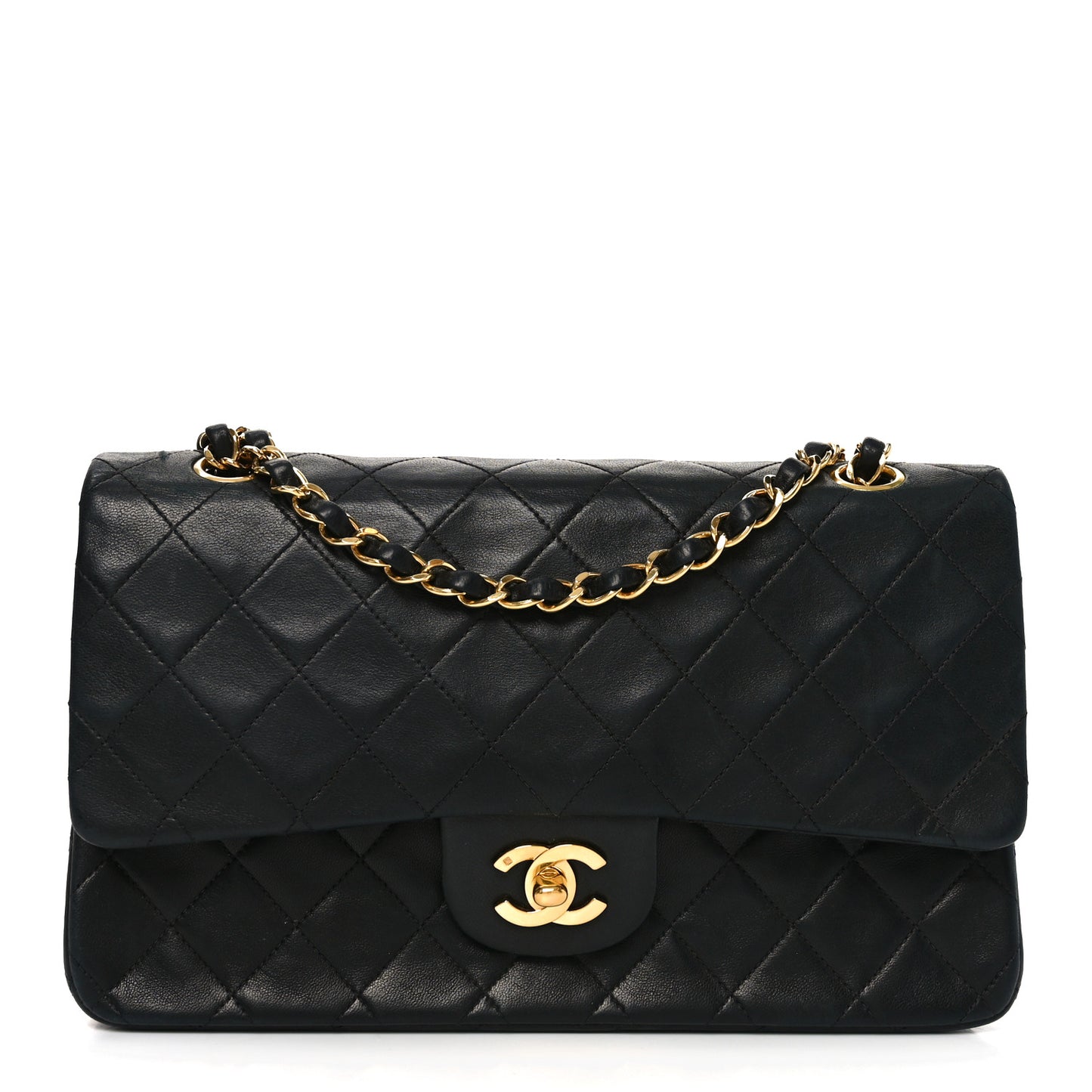 Lambskin Quilted Medium Double Flap Black