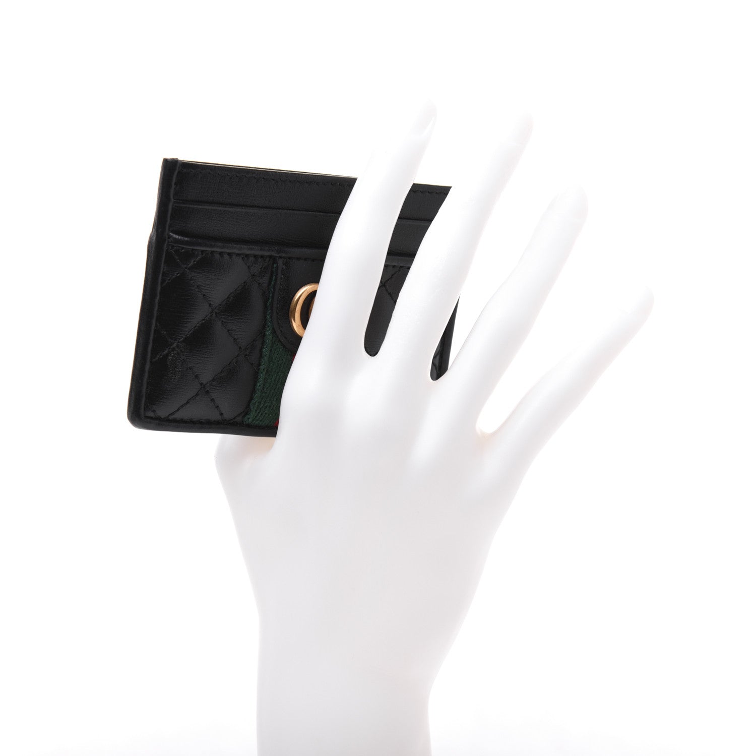 Gucci Calfskin Web Trapuntata Ophidia Card Holder Black 2 of 16