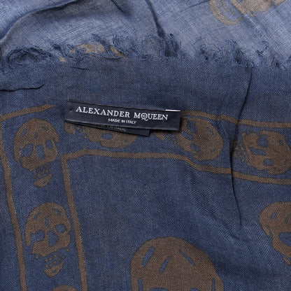 Alexander McQueen Modal Silk Skull Scarf Blue Khaki 3 of 4