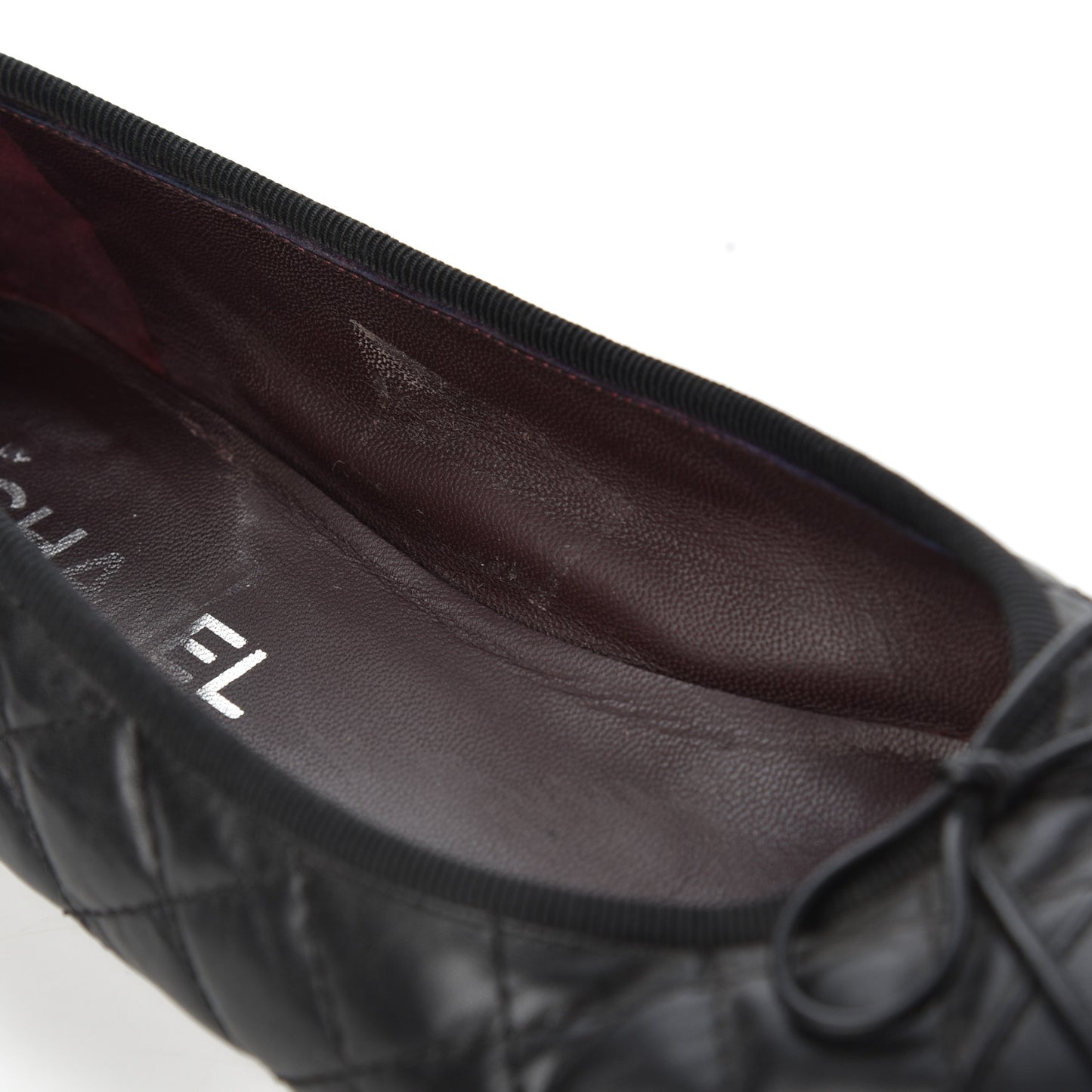 Aged Calfskin Quilted CC Cap Toe Ballerina Flats 39.5 Black
