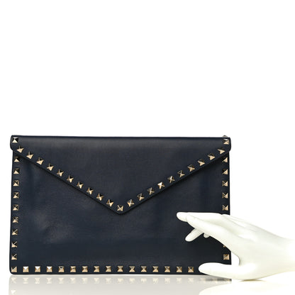 Valentino Garavani Vitello Large Rockstud Envelope Clutch Navy 2 of 15