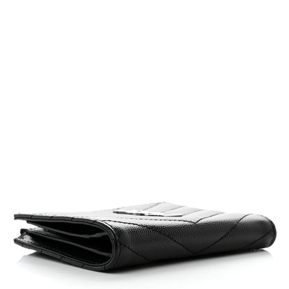 Saint Laurent Grain De Poudre Matelasse Chevron Monogram Zipped Card Case Black 4 of 8
