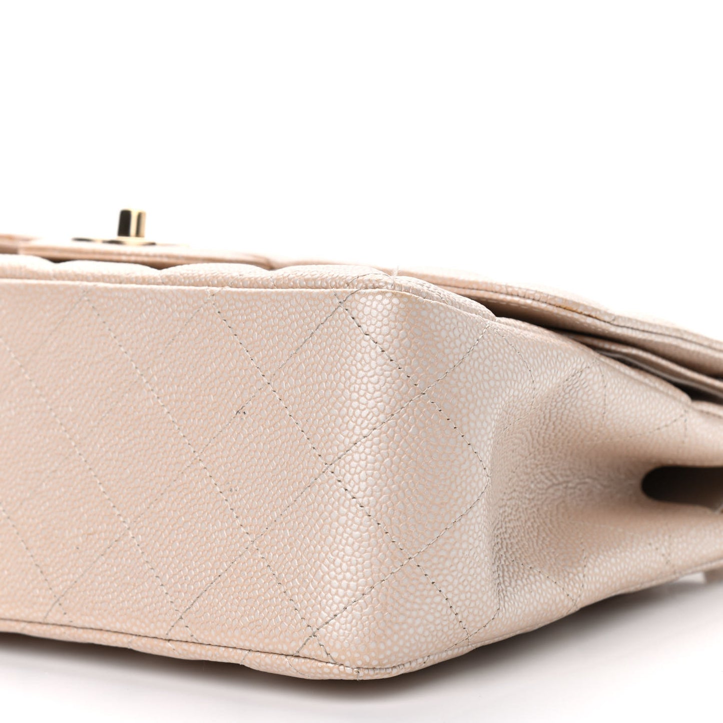 Iridescent Caviar Quilted Jumbo Double Flap Beige