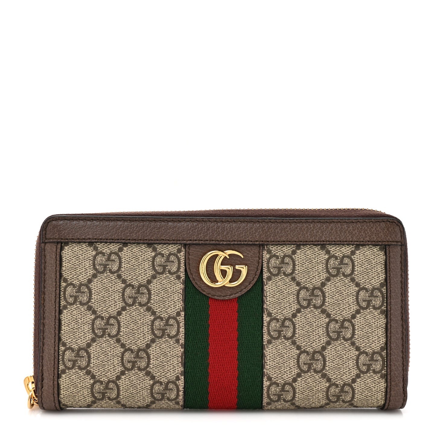 GG Supreme Monogram Web Ophidia Zip Around Wallet Brown
