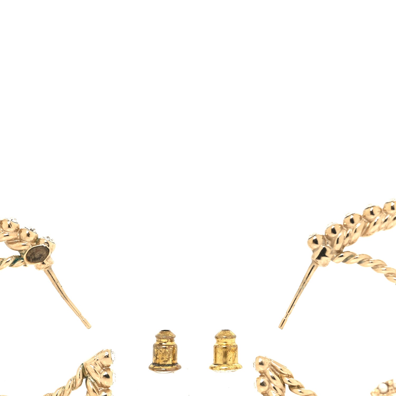 Chanel Crystal Pearl CC Drop Hoop Earrings Gold Pearly White 3 of 4