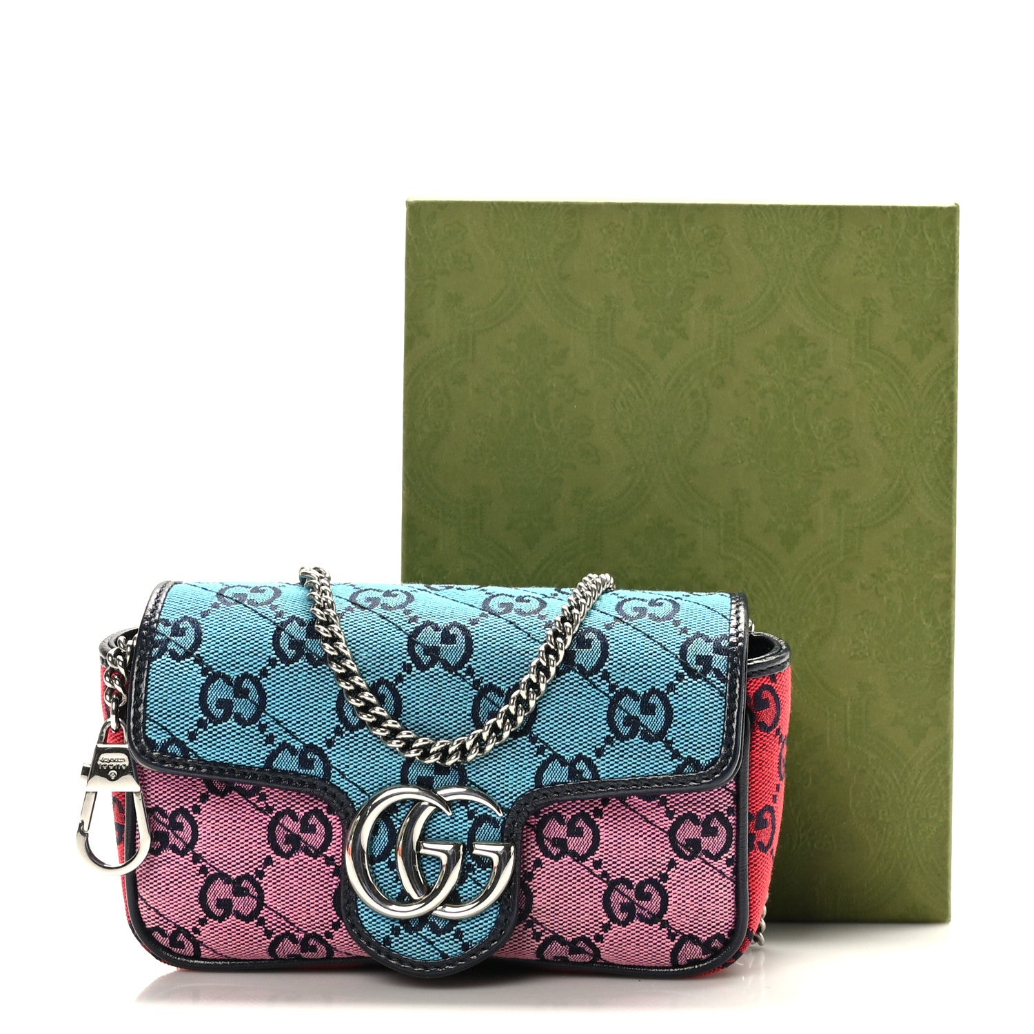 Gucci Monogram Multicolor Matelasse Diagonal Super Mini GG Marmont Shoulder Bag Light Blue Pink Blue Green Red 10 of 11