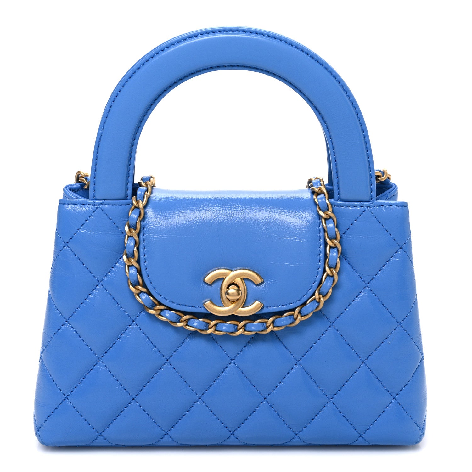 Chanel Shiny Aged Calfskin Quilted Nano Kelly Shopper Blue 1 of 10