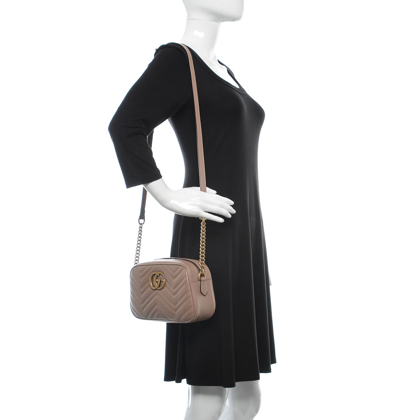 Calfskin Matelasse Small GG Marmont Chain Shoulder Bag Porcelain Rose