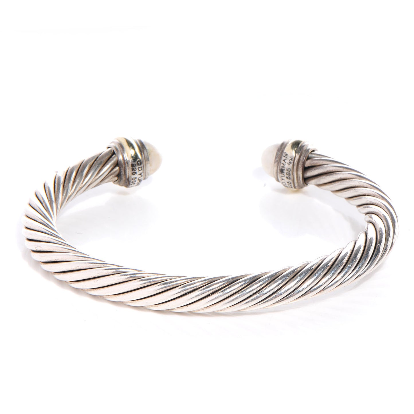 Sterling Silver 14K Yellow Gold Pearl 7mm Cable Classics Bracelet