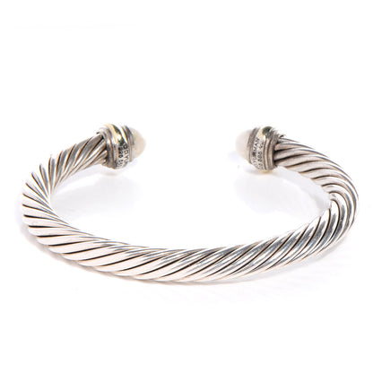 David Yurman Sterling Silver 14K Yellow Gold Pearl 7mm Cable Classics Bracelet 4 of 6